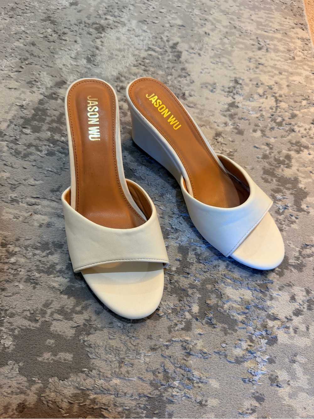 Jason Wu Ivory Wedge Slide Mules - Ivory